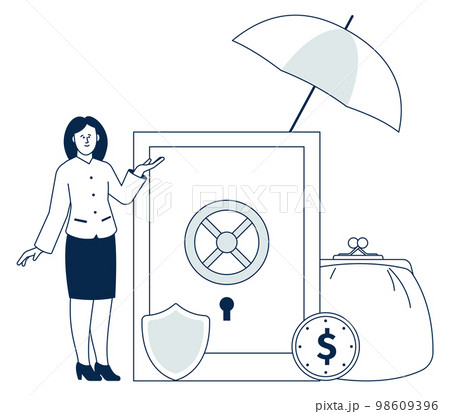 Woman with safe deposit. Financial security. Money insurance 98609396