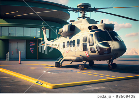 Helicopter at heliport ai generative 98609408
