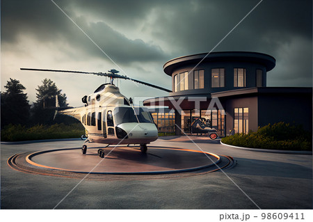 Helicopter at heliport ai generative 98609411