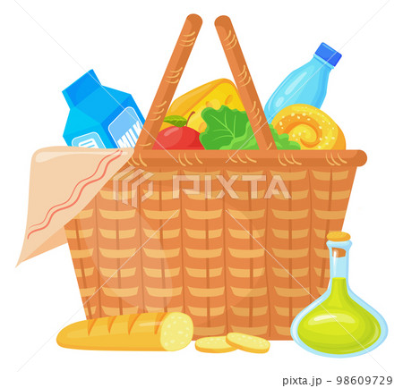 Wicker Picnic Baskets And Hampers Icons Stock Illustration