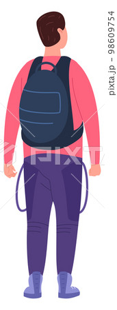 Young man with backpack. Student character rear view 98609754