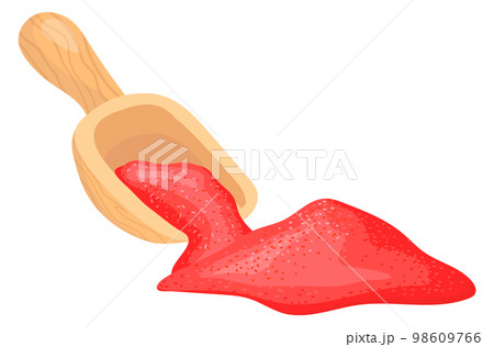 Indian pepper spice pile with wooden spoon. Cartoon seasoning 98609766