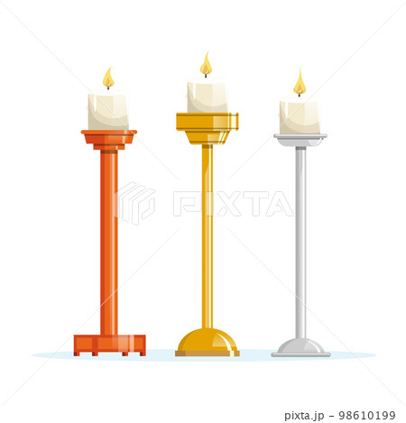 Candles placed on different candlesticks. Gold, silver and wood Candles placed on different candlesticks. Gold, silver and wood 98610199