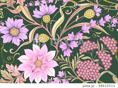 Decorative flowers and leaves in art nouveau style 98610513