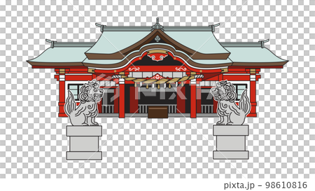 Komainu 和帶輪廓的朱紅色神社 Komainu 和帶輪廓的朱紅色神社 98610816
