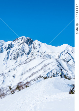冬の遠見尾根トレッキング:中遠見山から五竜岳を望む 冬の遠見尾根トレッキング:中遠見山から五竜岳を望む 98611117
