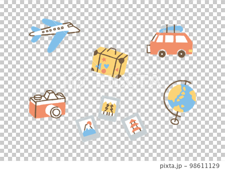 旅行に必要なものたちのセット_色 旅行に必要なものたちのセット_色 98611129