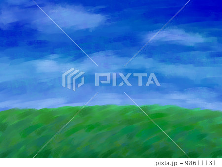 横型の手描きの夜空と草原の風景 横型の手描きの夜空と草原の風景 98611131