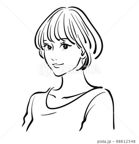 女性のモノクロ線画イラストのイラスト素材 [98612548] - PIXTA