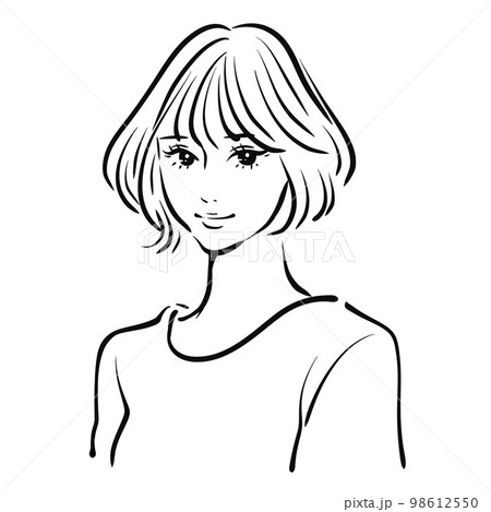 女性のモノクロ線画イラスト 女性のモノクロ線画イラスト 98612550