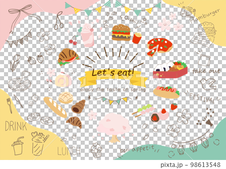 麵包和便當的春季野餐食品圖標 98613548