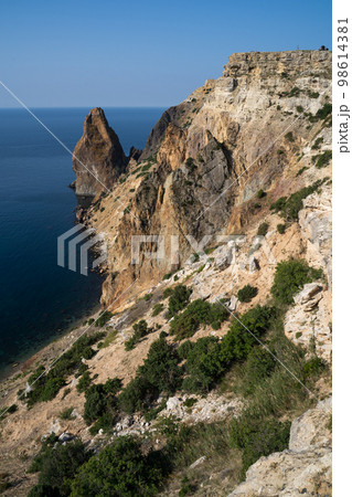 high rocky shore sea in Crimea 98614381