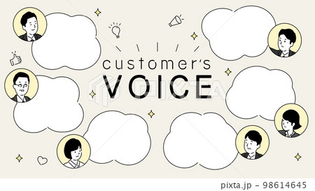 お客様の声のテンプレートデザイン、丸いふきだしと人物のイラスト、ベクター お客様の声のテンプレートデザイン、丸いふきだしと人物のイラスト、ベクター 98614645