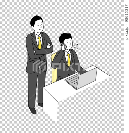 一個打電話的新員工和一個監督的老闆的插圖,矢量圖 一個打電話的新員工和一個監督的老闆的插圖,矢量圖 98615317