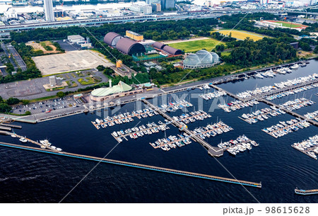 Yumenoshima Marina boats docked in Tokyo, Japan Yumenoshima Marina boats docked in Tokyo, Japan 98615628