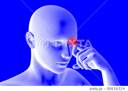 目がかゆく手で掻いている人のCGイラスト4 98616324