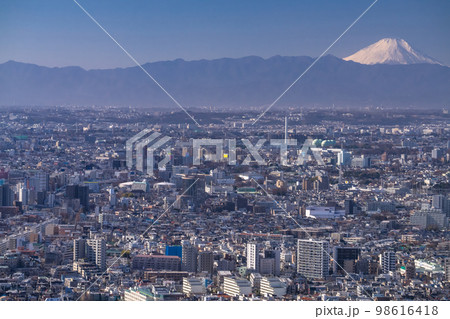 《東京都》富士山と東京の都市風景・新宿からのぞむ眺望 98616418