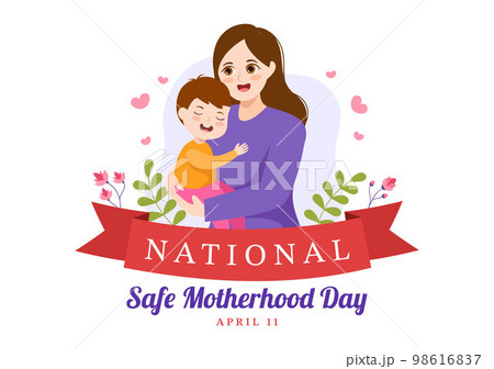 National Safe Motherhood Day on April 1 Illustration with pregnant Mother and Kids for Web Banner or Landing Page in Flat Cartoon Hand Drawn Templates 98616837