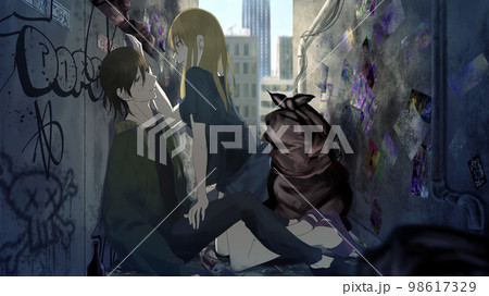 【イラスト】路地裏のカップル 98617329
