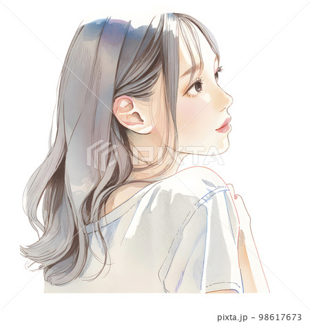 綺麗なお姉さんのイラスト 水彩画風「AI生成画像」のイラスト素材