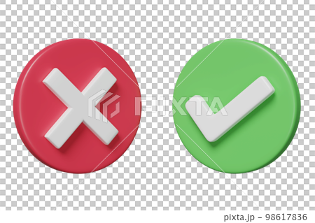 3d cross check mark icon isolated. tick marks symbols concept, 3d render illustration 98617836