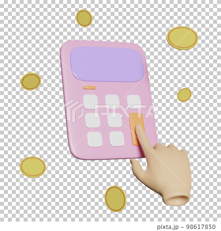 3d hand using pink calculator icon with coins for accounting finance isolated. minimal concept 3d render illustration  98617850