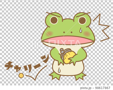 チャリーンとコインを落とすカエル オノマトペ チャリーンとコインを落とすカエル オノマトペ 98617867