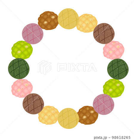 「クッキーとメロンパン」フレーム  中央白背景  円 「クッキーとメロンパン」フレーム  中央白背景  円 98618265