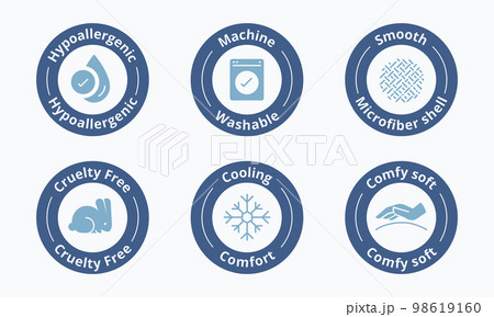Pillow features certified sign. Special features symbol. Pillow unique selling point badge vector illustration. Perfect design for shop and sale banners. Pillow features certified sign. Special features symbol. Pillow unique selling point badge vector illustration. Perfect design for shop and sale banners. 98619160