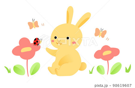 うさぎと虫さんの春イメージのかわいいイラスト 98619607