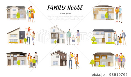 ベクターイラスト素材：家と家族、住まい、セット 98619765