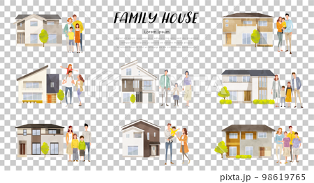 ベクターイラスト素材：家と家族、住まい、セット 98619765