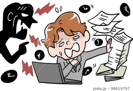仕事を溜めて怒られるサラリーマン 98619797