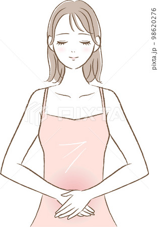 優しい表情でお腹を触る女性のイラスト(温活・妊娠) 優しい表情でお腹を触る女性のイラスト(温活・妊娠) 98620276