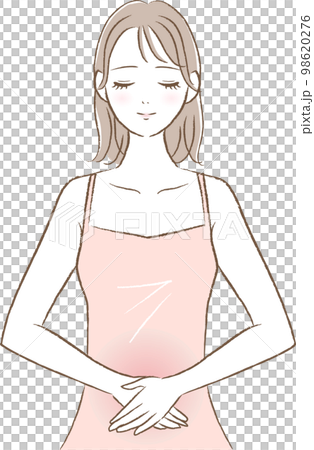 一個女人用溫柔的表情撫摸她的肚子的插圖(溫暖/懷孕) 一個女人用溫柔的表情撫摸她的肚子的插圖(溫暖/懷孕) 98620276