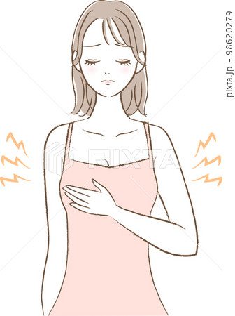 胸のトラブルに悩む女性のイラスト 98620279