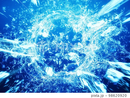 青い水しぶきが渦巻く抽象的な背景 98620920