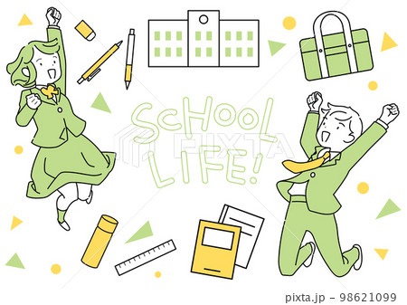 学生生活と制服を着てジャンプする生徒 98621099