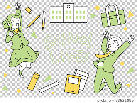 学生生活と制服を着てジャンプする生徒 98621099