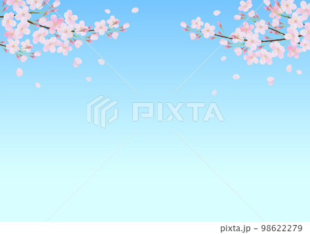 青空と桜の水彩タッチのベクターイラスト背景 98622279
