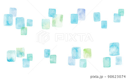 水彩手描きイラスト 青系の四角模様 水彩手描きイラスト 青系の四角模様 98623074