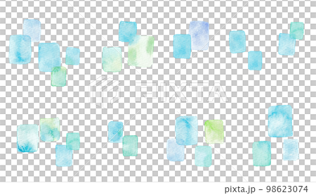 水彩手描きイラスト 青系の四角模様 水彩手描きイラスト 青系の四角模様 98623074