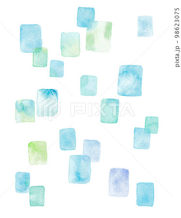 水彩手描きイラスト　青系の四角模様　背景 98623075