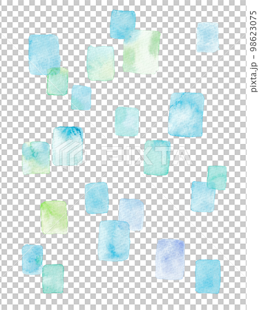 水彩手描きイラスト　青系の四角模様　背景 98623075