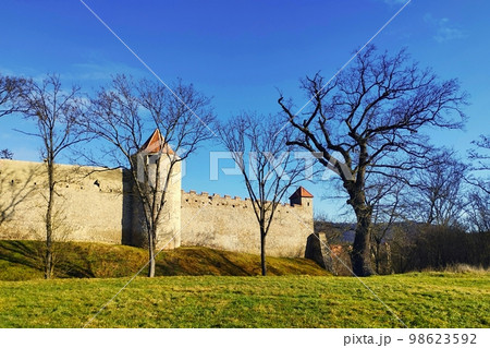 Beautiful Gothic castle Veveri. The city of Brno at the Brno dam. South Moravia - Czech Republic - Central Europe. Beautiful Gothic castle Veveri. The city of Brno at the Brno dam. South Moravia - Czech Republic - Central Europe. 98623592