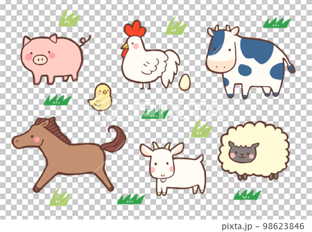 牧場のかわいい動物たちのイラスト 98623846
