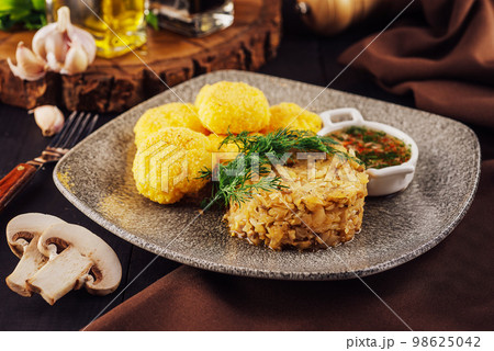 cabbage tartare with mushrooms and hominy cabbage tartare with mushrooms and hominy 98625042
