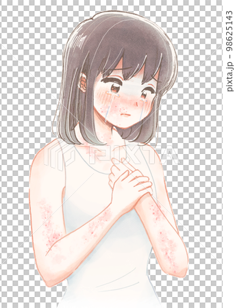 Easy medical illustration, young woman suffering from atopic dermatitis 98625143