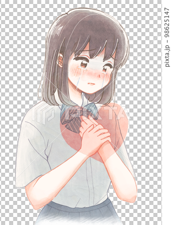パステル水彩タッチ・胸を押さえて涙を流す高校生イラスト パステル水彩タッチ・胸を押さえて涙を流す高校生イラスト 98625147