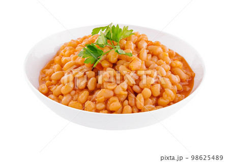 Boiled beans with tomato and spices in a bowl 98625489